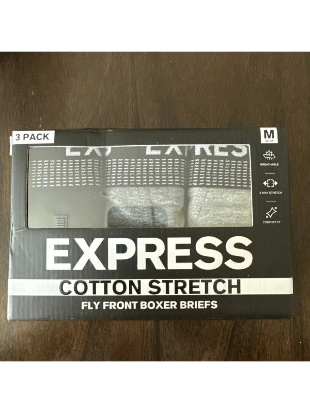 Express 3 Men's Cotton Stretch Fly Front Boxer Briefs Medium (32-34)